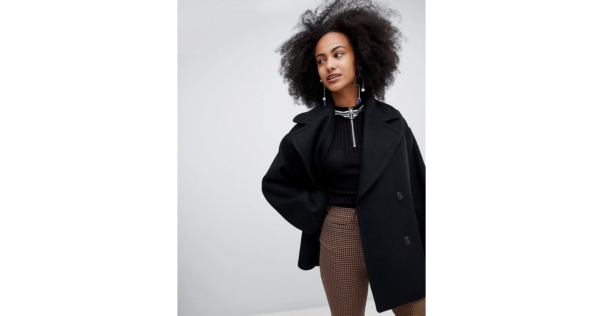 Manteau oversize court ajust Monki en coloris Noir | Lyst