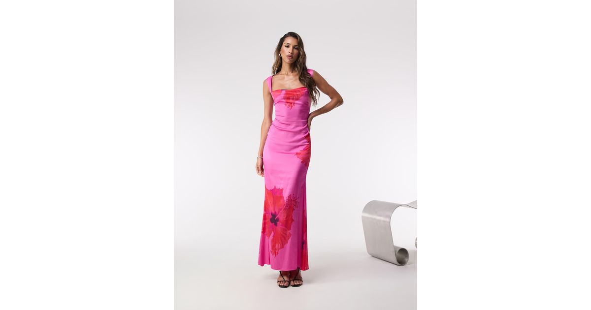 GOOD AMERICAN Satin Lace Up Maxi Dress in Pink | Lyst