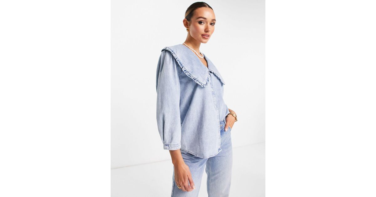 Mango Denim Shirt With Collar Detail in Blue Lyst