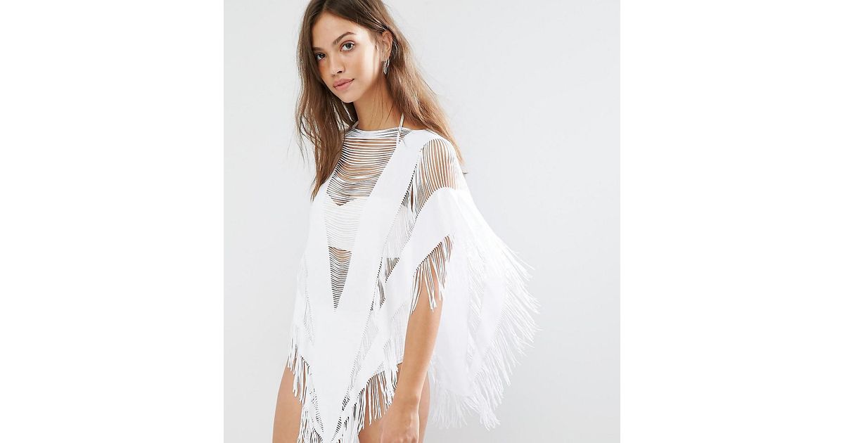 Synthetic Fringe Beach Cover Up 