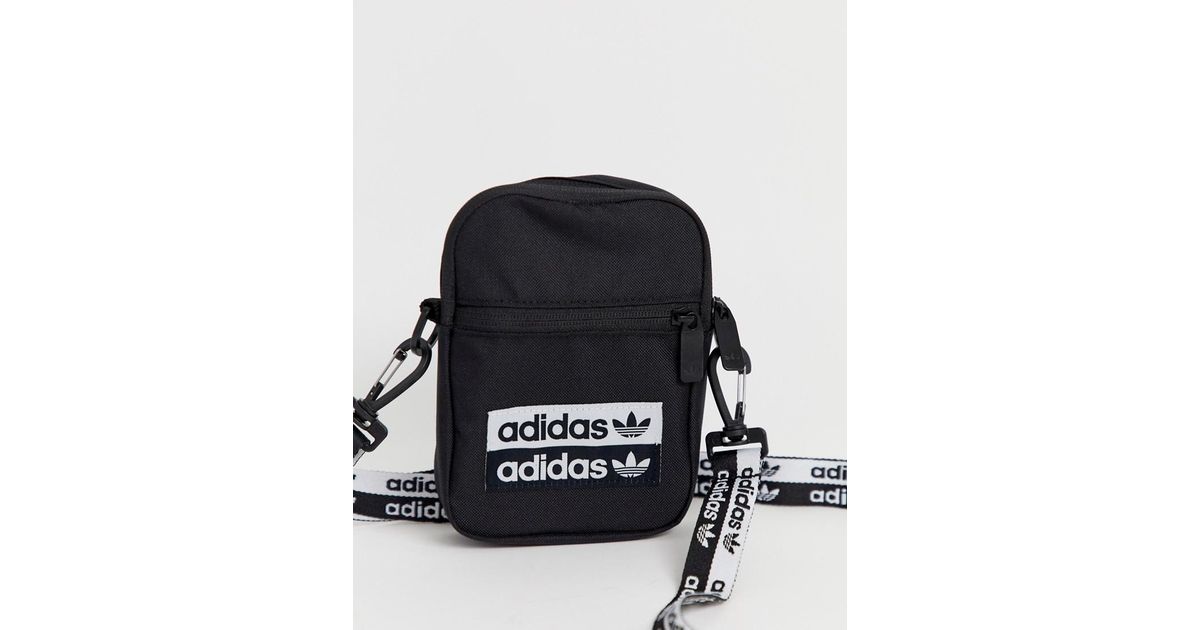 Adidas Originals Black Ryv Mini Multiway Festival Bag With Logo Taping Adidas Originals Black Ryv Mini Multiway Festival Bag With Logo Taping