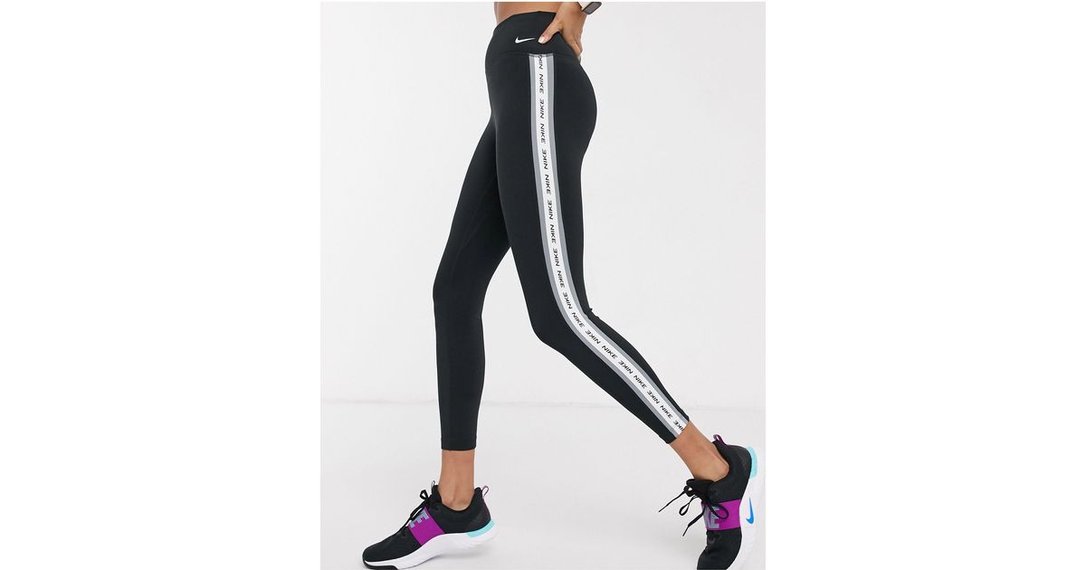 nike training one tight cropped leggings with taping in black