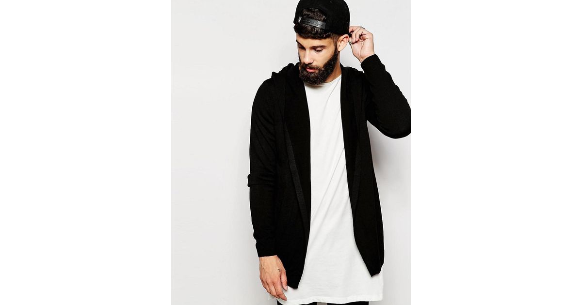 Asos Knitted Hooded Cardigan in Black for Men Lyst