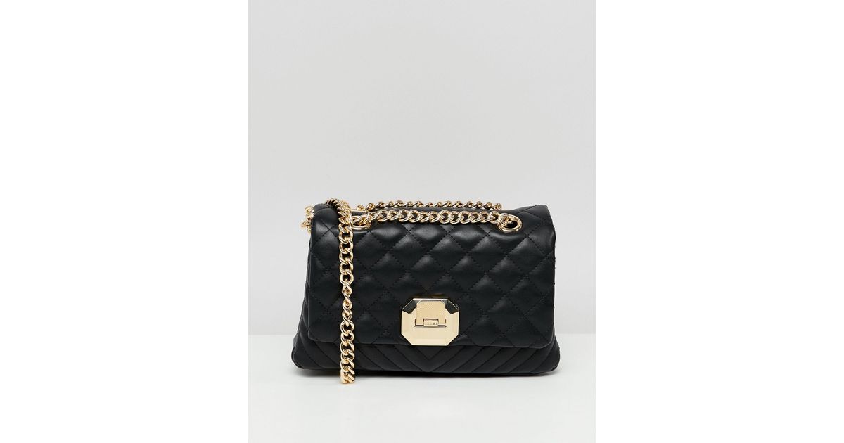 ALDO Menifee Black Quilted Cross Body Bag With Double Gold Chunky Chain  Strap