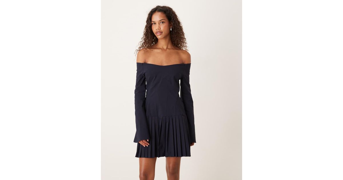 Pleated Bodice Circle Skirt V-neck Mini Dress Slate Blue
