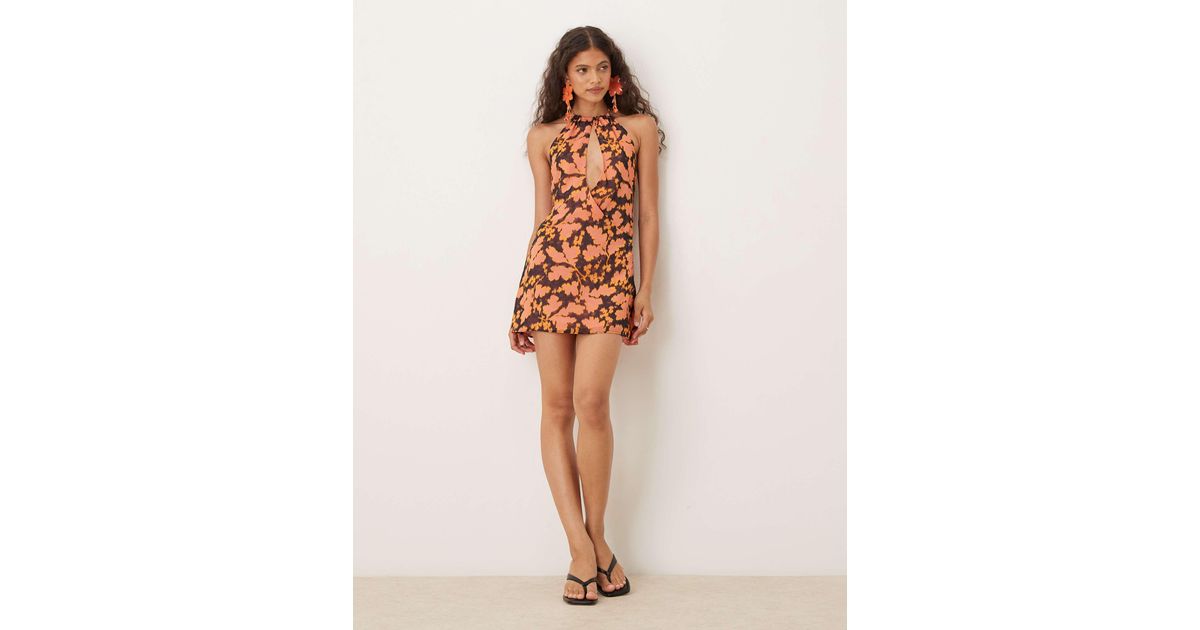 motel hepzhi floral embroidered halter mini dress Veslina Print in Natural wbuga
