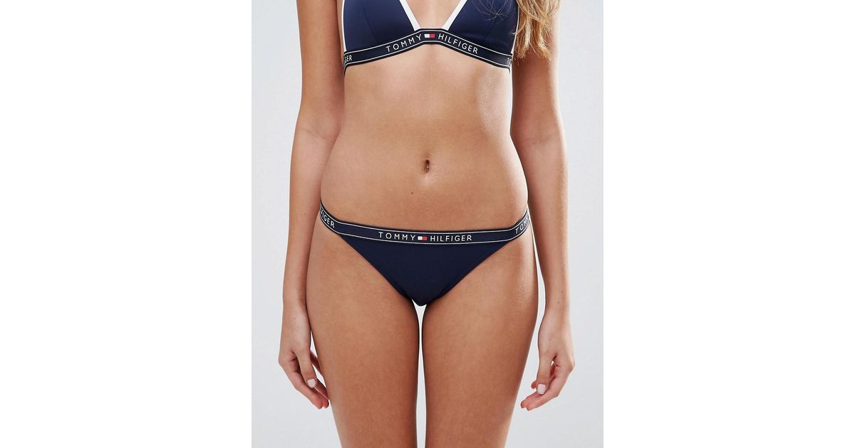 Tommy Hilfiger Logo Tape Bikini Bottom in Blue | Lyst