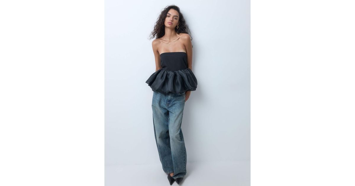 ASOS Bubble Hem Bandeau Top in Blue | Lyst