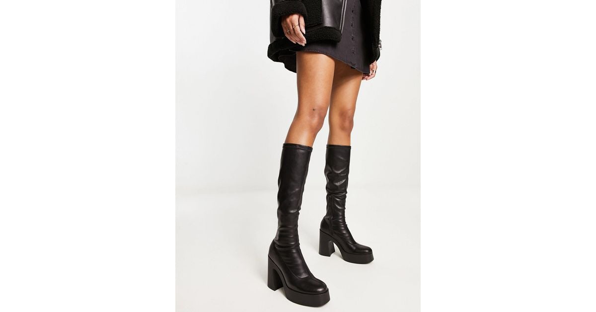 Stradivarius Knee High Platform Sock Boot in Black Lyst