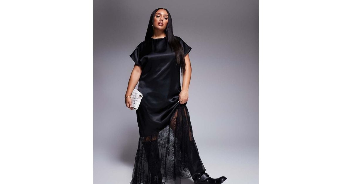 ASOS Asos Design Curve Satin And Lace Mix Maxi T Shirt Dress in