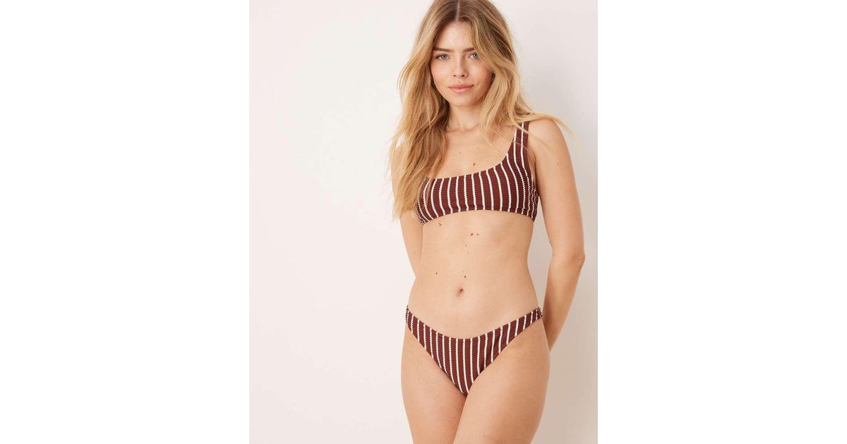 Mango Textured Square Neck Stripe Bikini Top In Natural Lyst UK mango-textured-square-neck-stripe-bikini-top-in-natural-lyst-uk