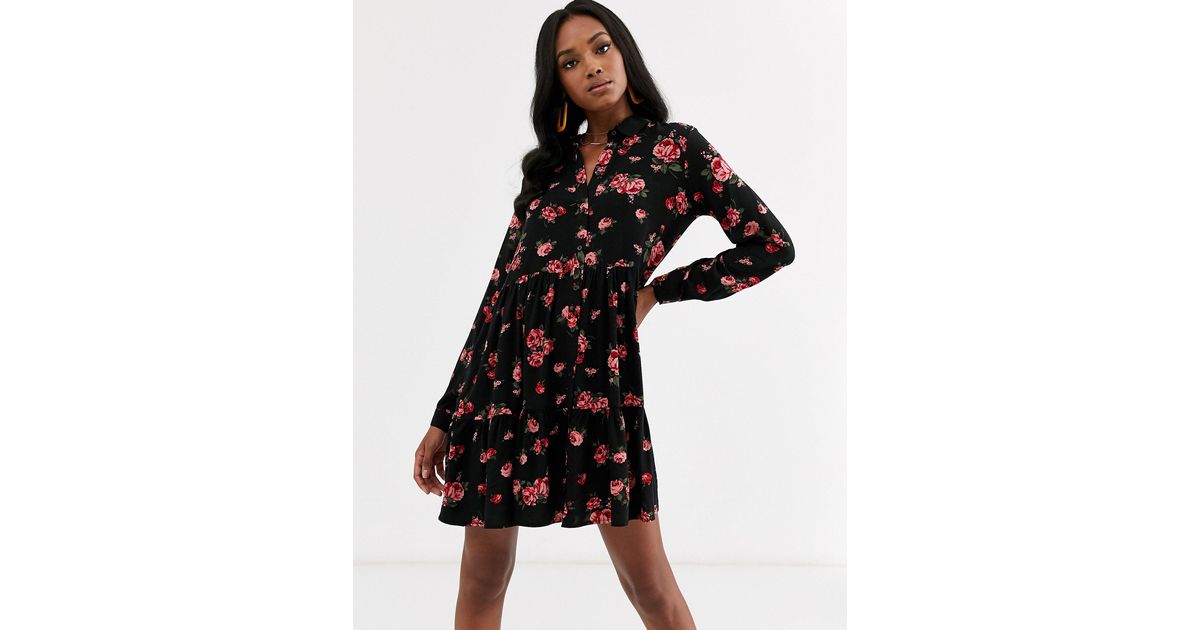Vestido camisero con estampado floral Stradivarius de Denim de color Negro  | Lyst