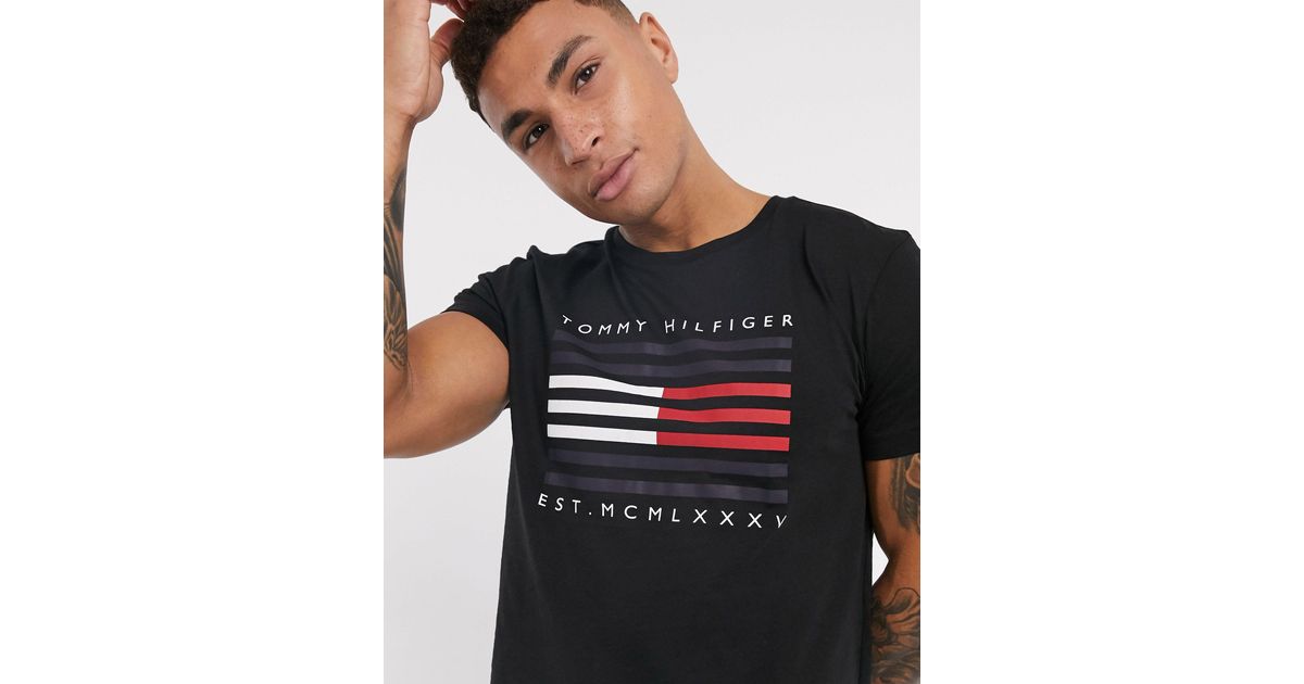 Tommy Hilfiger Corp Flag Lines Logo T-shirt in Black for - Lyst
