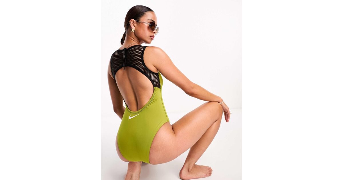Nike Explore Wild Keyhole Back Mesh Swimsuit in Green Lyst