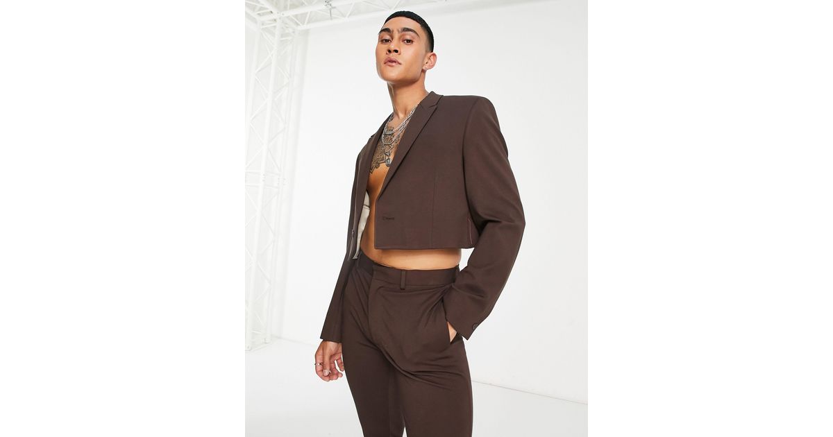ASOS Skinny Cropped Suit Jacket in Brown for Men Lyst