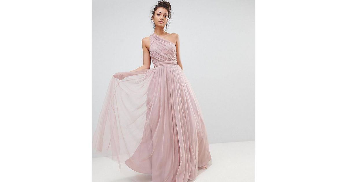asos premium tulle one shoulder maxi dress