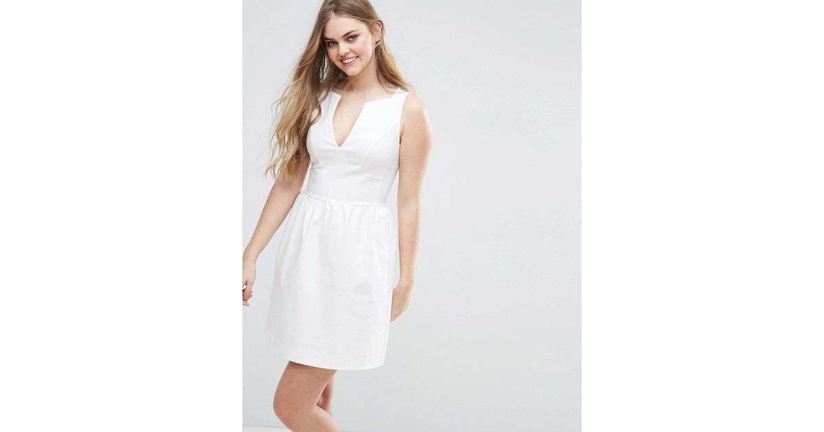 white v neck skater dress
