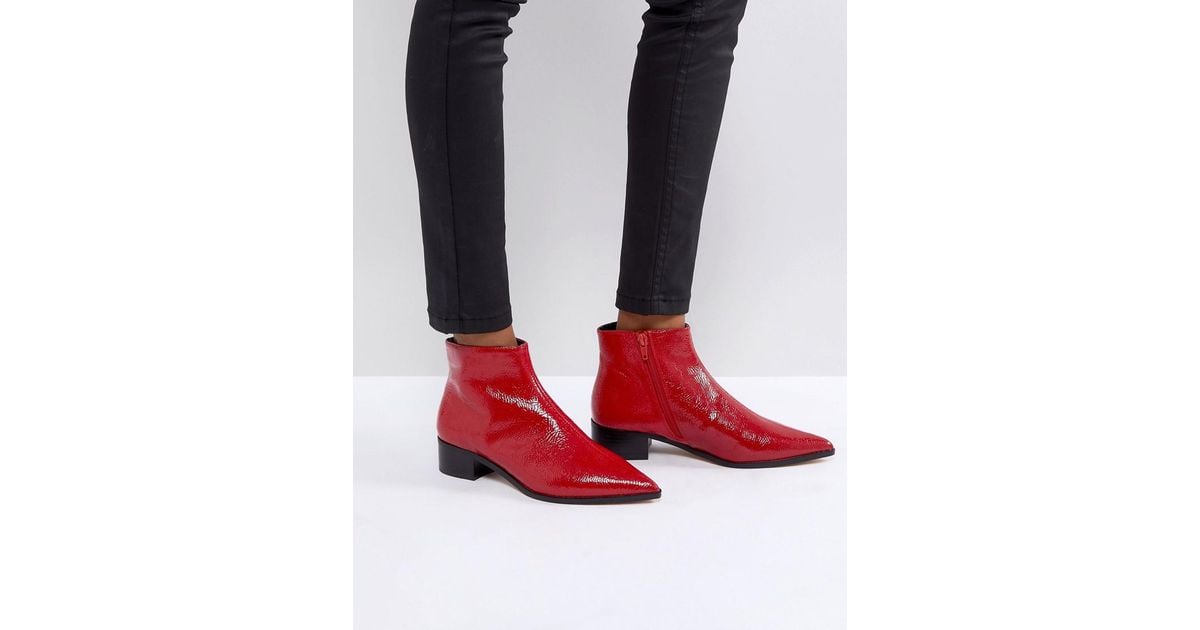 River Island Flat Pointed Toe Ankle Boot in Red | Lyst