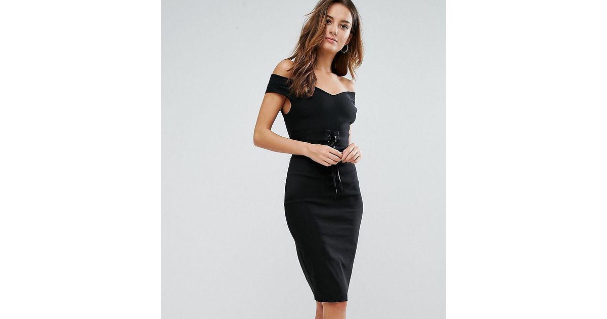 black off the shoulder pencil dress
