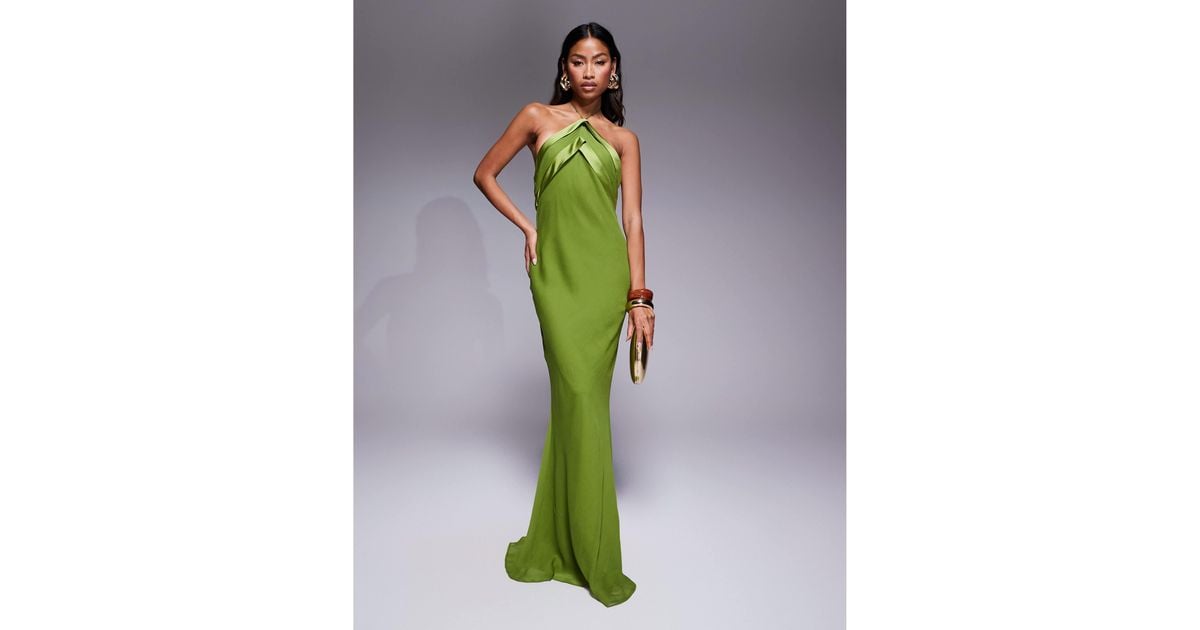 ASOS Satin Tape Halter Maxi Dress in Green | Lyst ASOS Satin Tape Halter Maxi Dress in Green | Lyst
