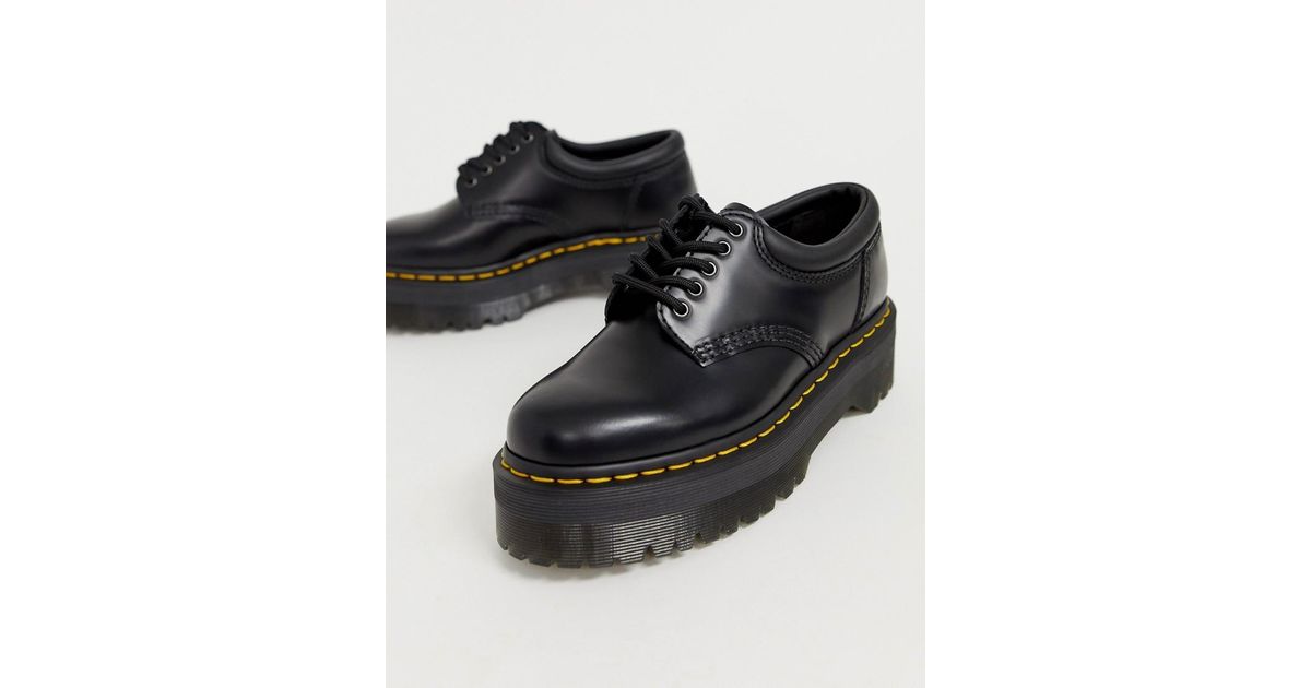 dr martens quad 5 tie stacked leather flat shoes in black