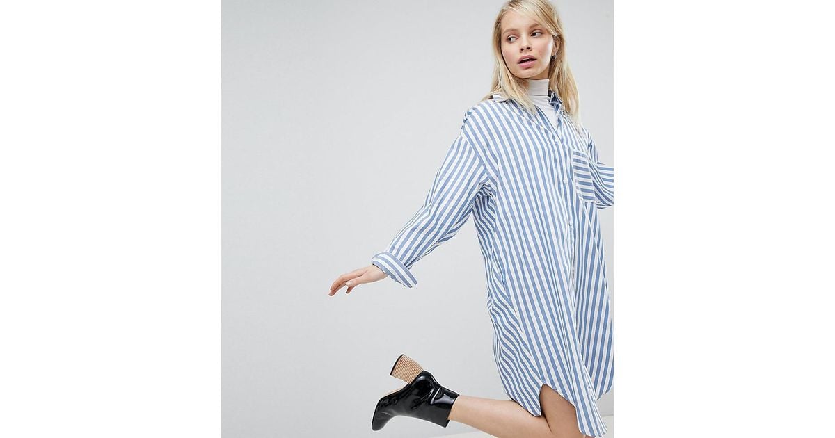 monki striped shirt dress Monki Oversized Striped Shirt Dress in Blue