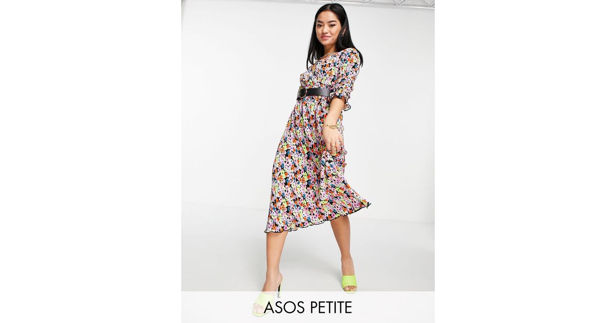 ASOS Synthetic Petite Plisse Wrap Midi Dress With Belt - Lyst