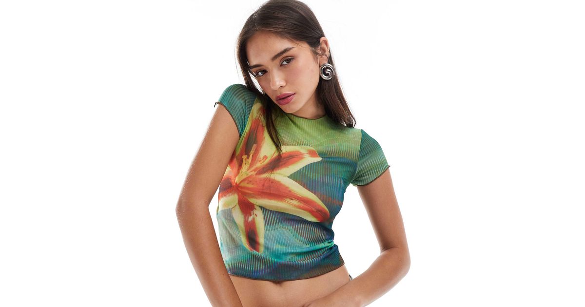 T-shirt broderies fleurs jaune pastel femme | Cache Cache