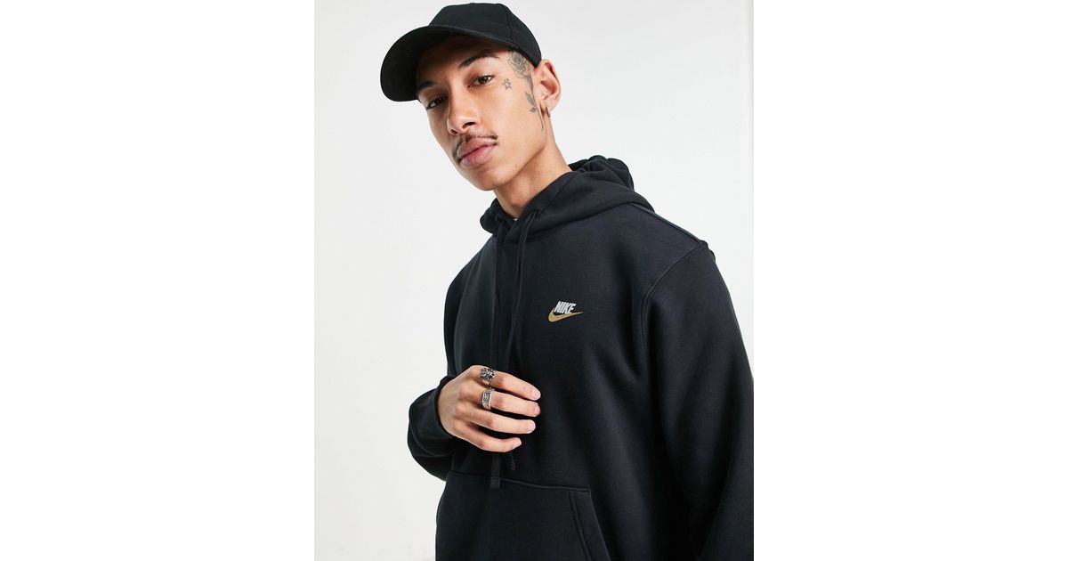 Nike Club Metallic Logo Hoodie in Black for Men | Lyst UK