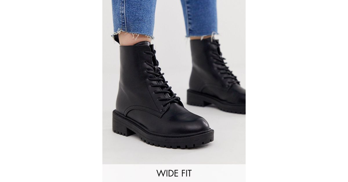 wide fit black lace up boots