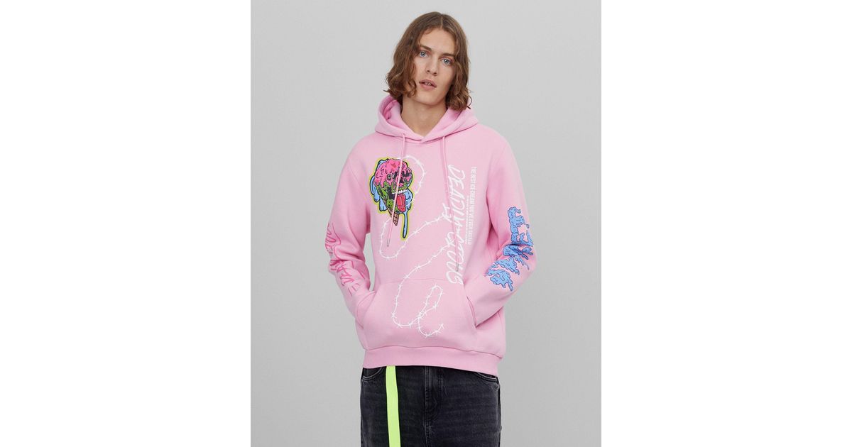 Bershka Graphic Hoodie With Chest \u0026 Back Print in Pink for Men | Lyst