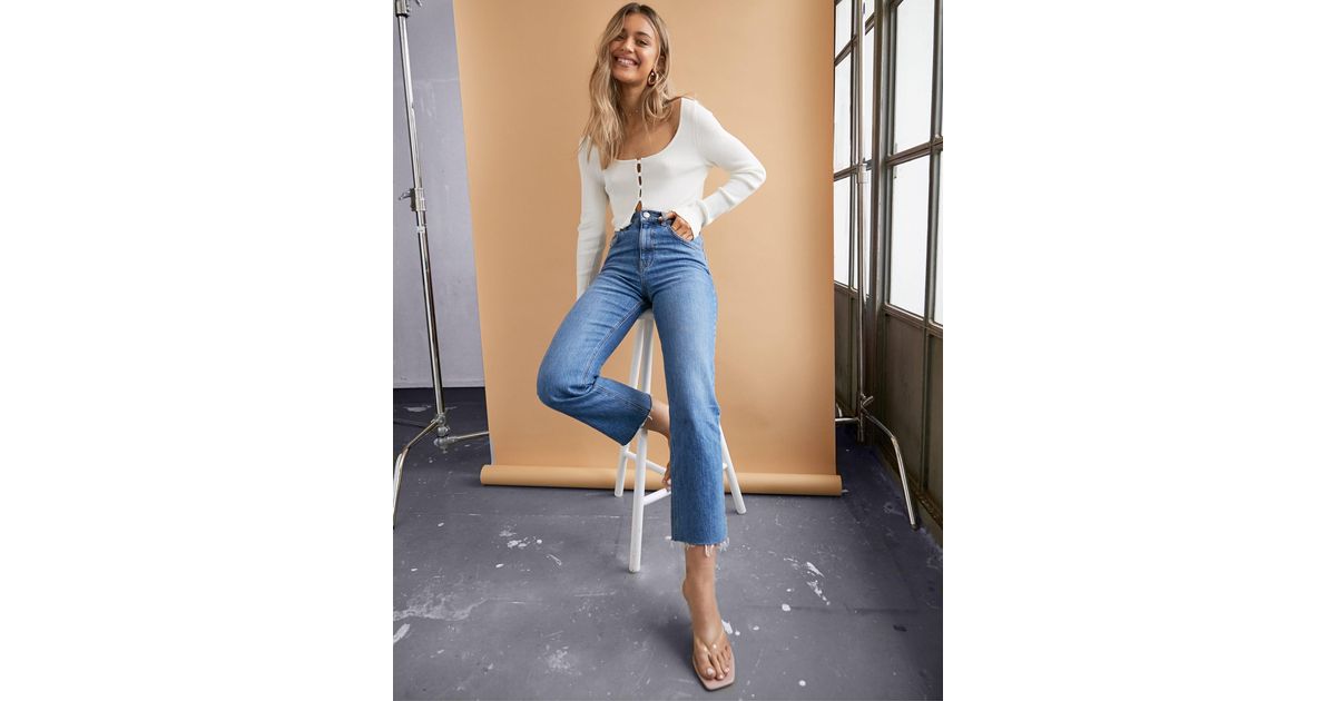 ASOS High Rise Stretch 'effortless' Crop Kick Flare Jeans in Blue