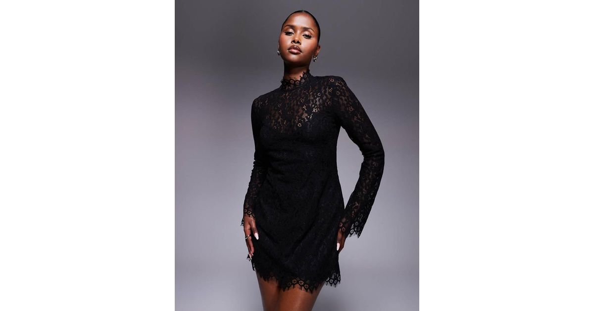 afrm sheer long sleeve lace mini dress in black AFRM Sheer Long Sleeve Lace Mini Dress in Blue