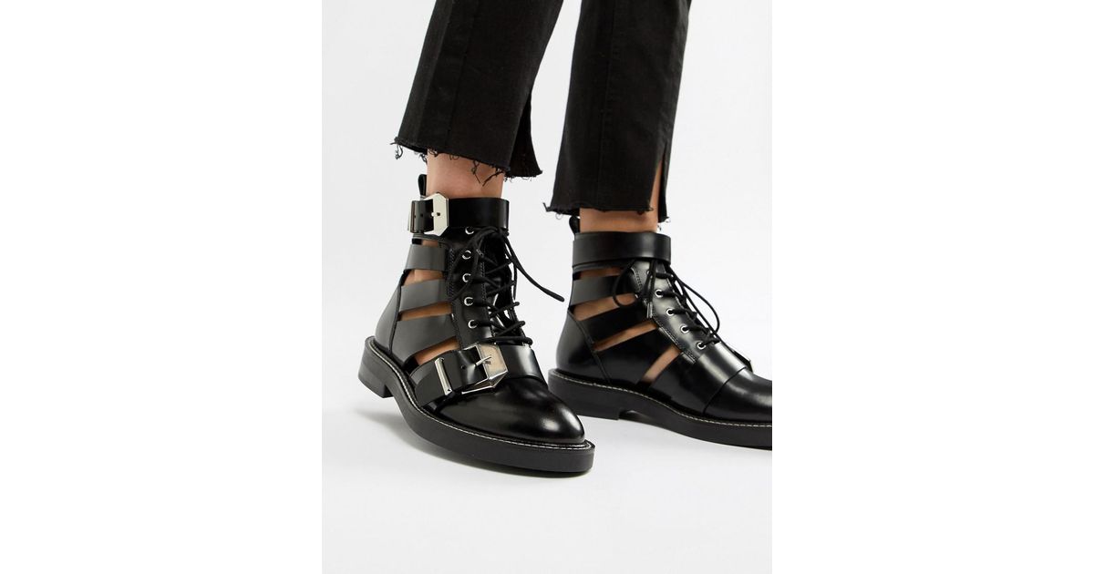 asos design premium archer leather cut out ankle boots