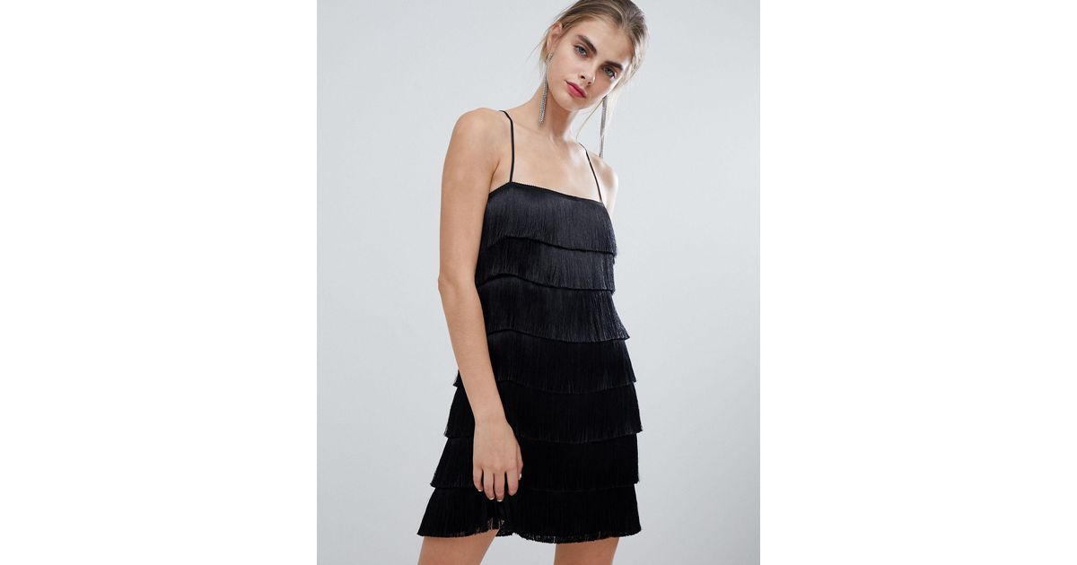 Minivestido con flecos a capas Bershka de color Negro | Lyst