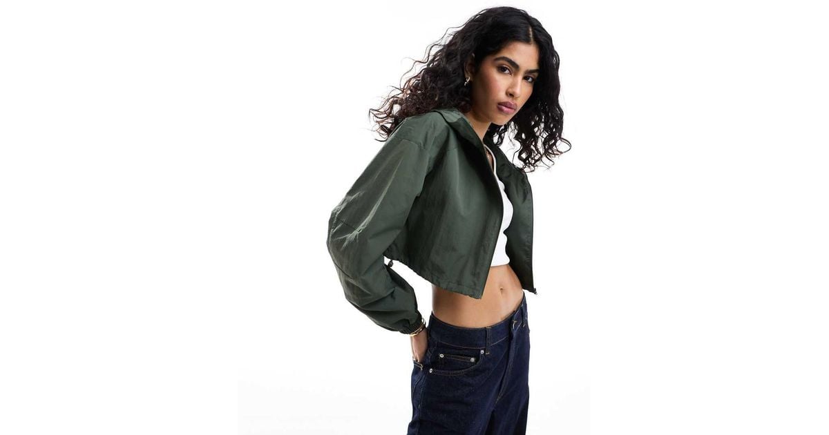 Asos Cropped Rain Jacket ASOS Cropped Hooded Rain Jacket In Grey