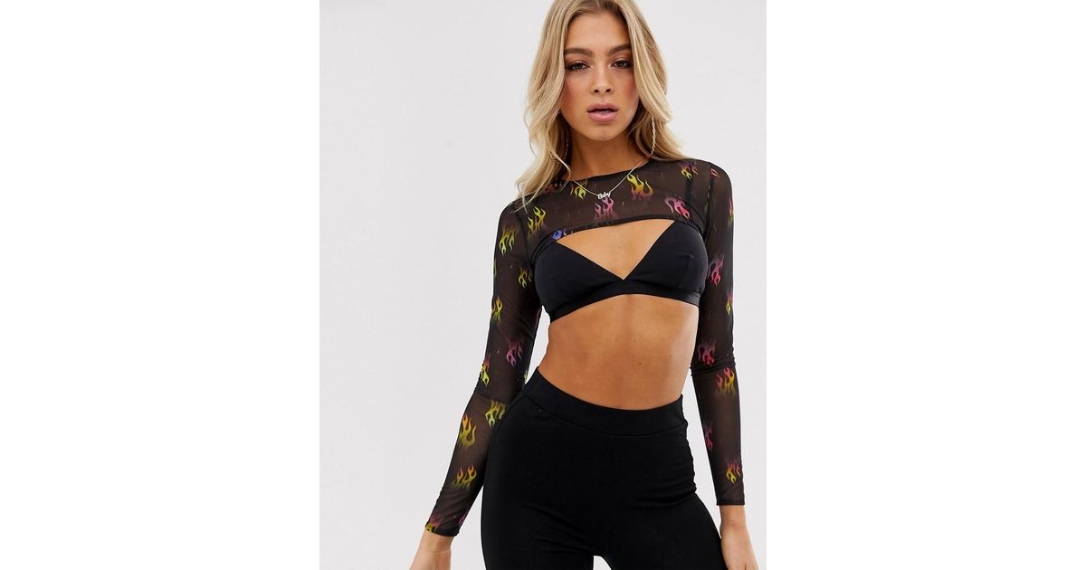 ASOS Super Crop Mesh Top in Black Lyst