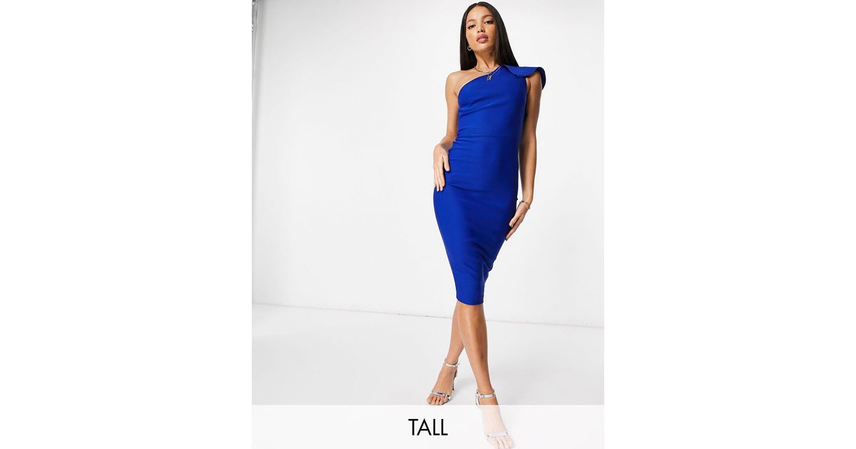 Vesper One Shoulder Cap Sleeve Pencil Dress in Blue Lyst UK