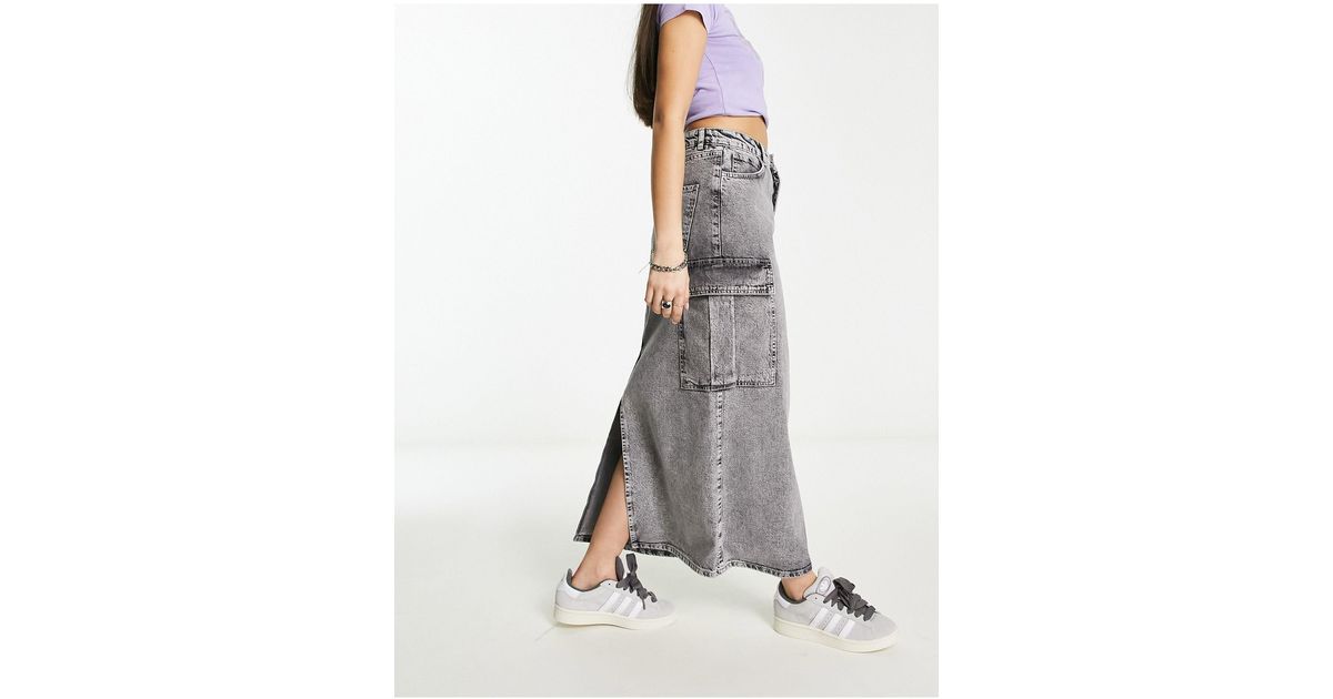 Stradivarius Str Denim Cargo Maxi Skirt in Grey Lyst Canada