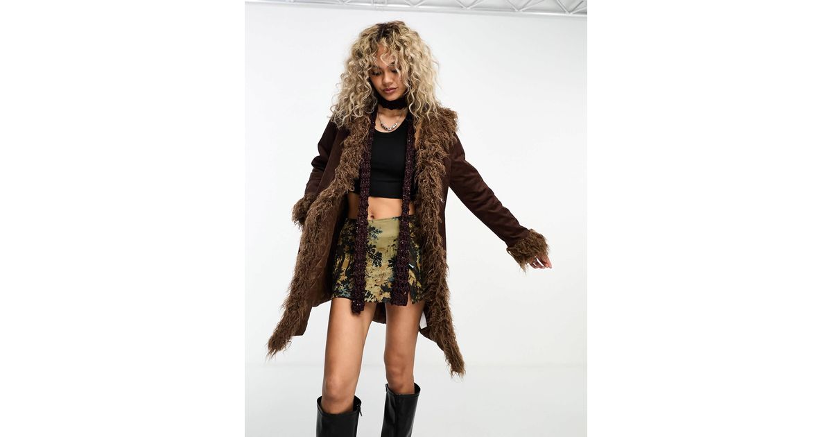 Daisy Street – longline-mantel aus wildleder-imitat in Braun Lyst DE