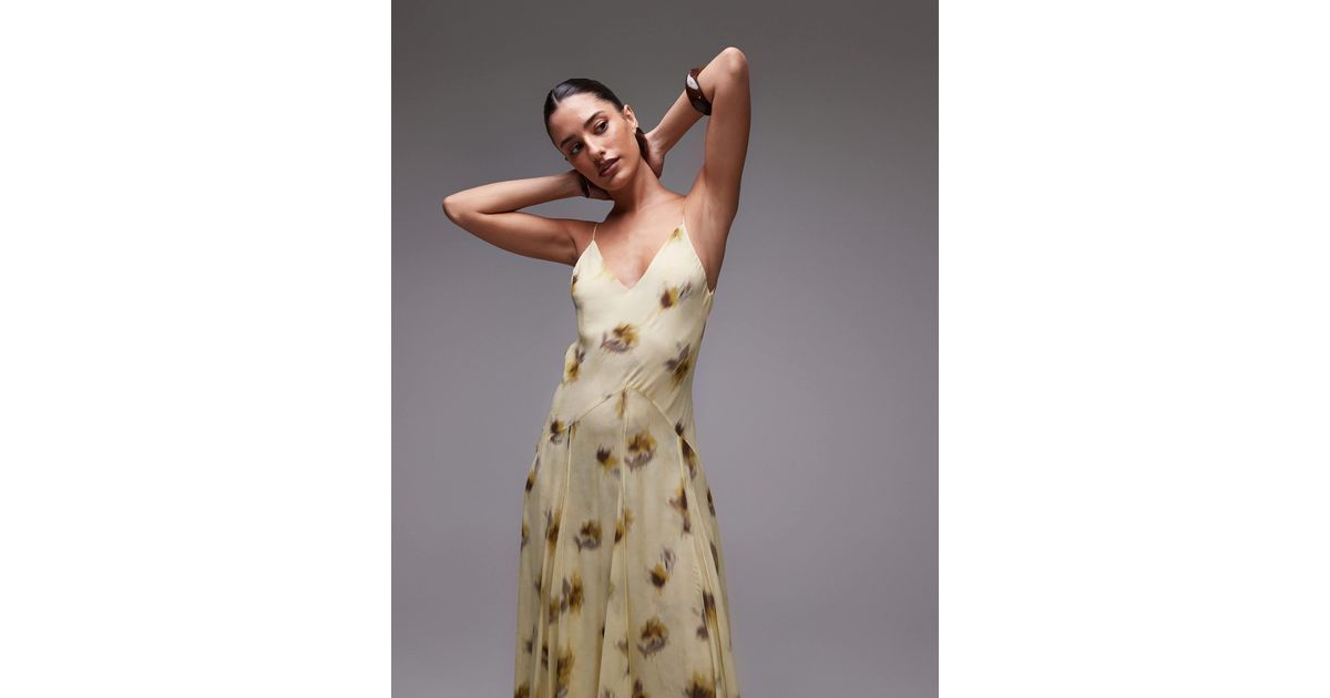 Mango Capsule Chiffon Maxi Dress With Godetes in Yellow | Lyst