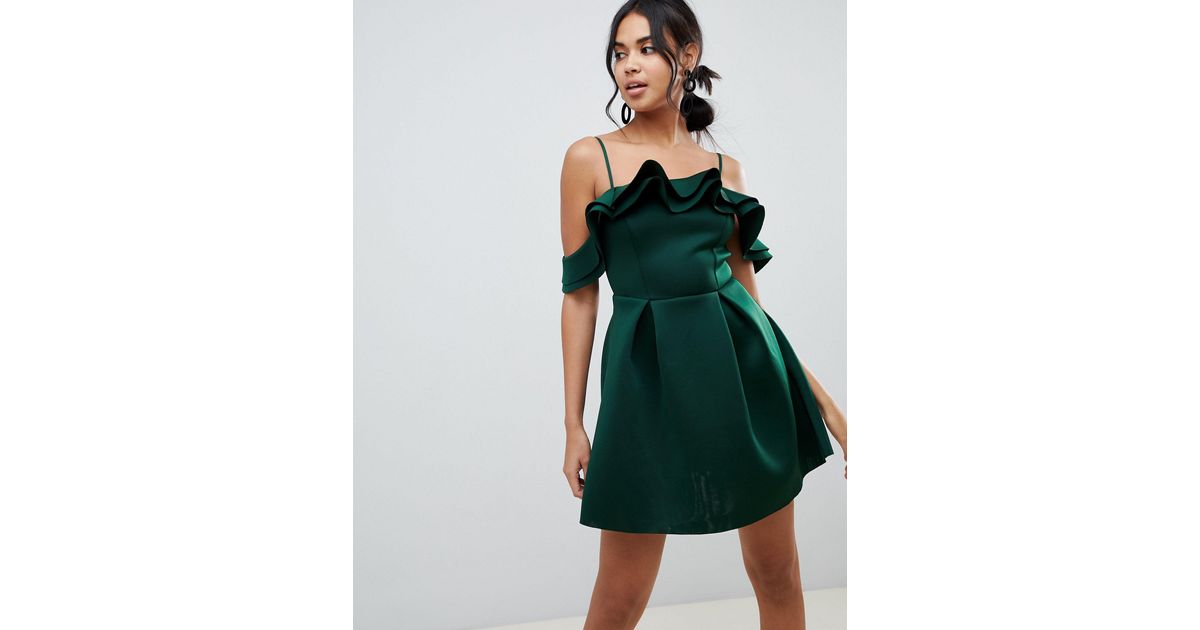 asos design strappy ruffle scuba prom mini dress