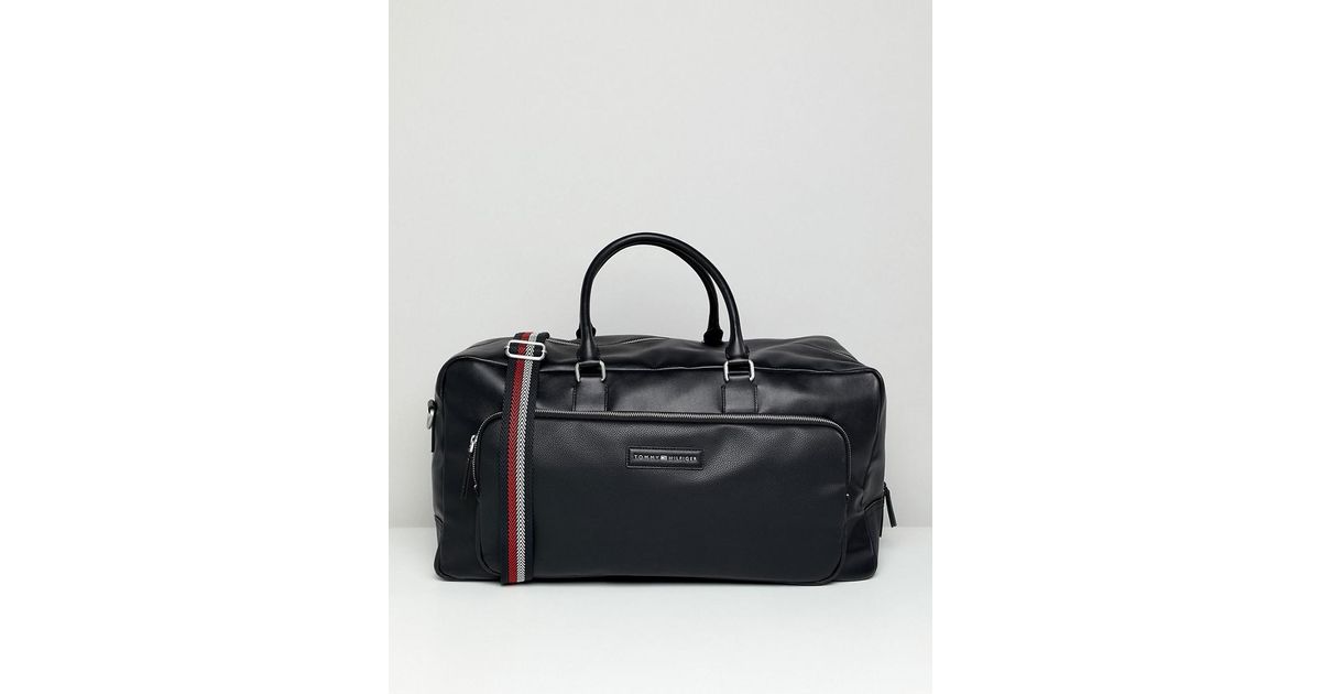 Tommy Hilfiger Corporate Mix Faux Leather Weekender Bag In Black for ...