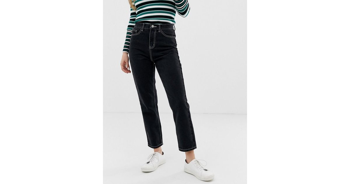 ONLY Contrast Stitch Mom Jean in Black | Lyst