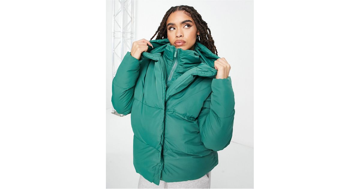 Threadbare Cotton Evri Puffer Jacket With Funnel Neck in Green Lyst