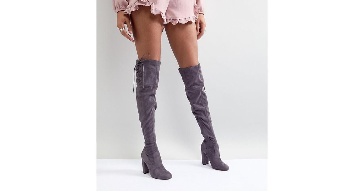 Lipsy Faux Suede Over The Knee Boots in Gray - Lyst