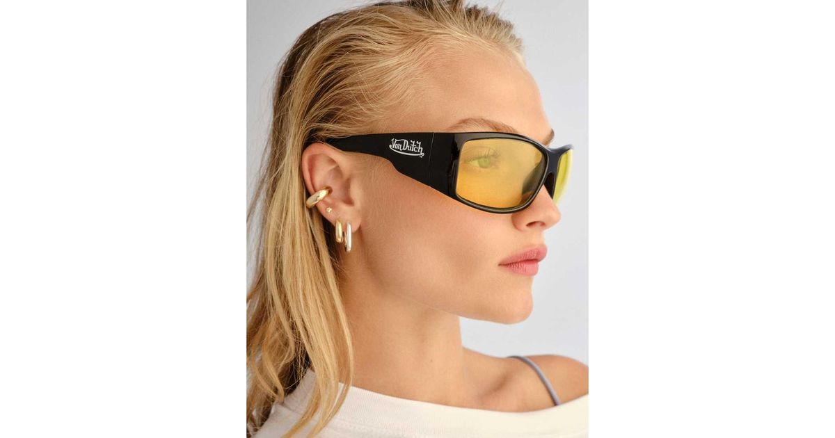 Aire X Von Dutch Outlawed Yellow Lensed Wrap Around Sunglasses in Brown ...