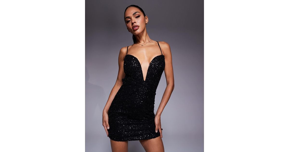 knee length dresses for ladies St Germain Long Sleeve Embellished Mini Dress in Black main image 1