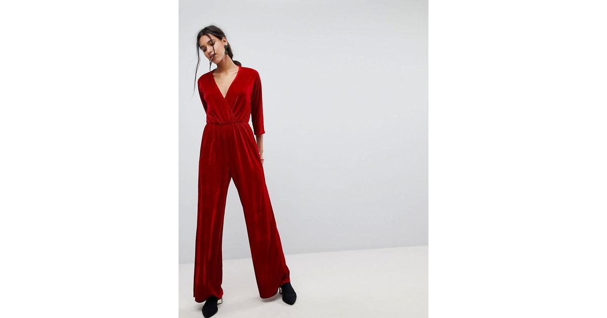 velvet jumpsuit red