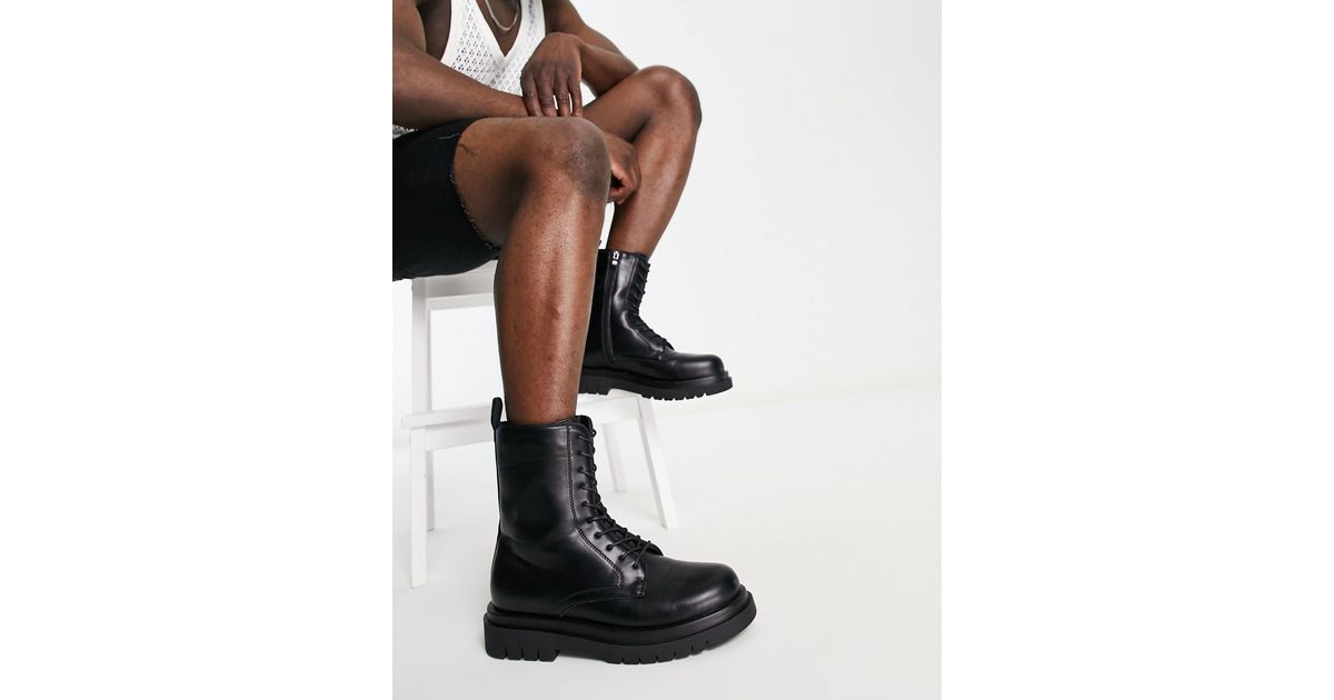 Truffle Collection Chunky Minimal Lace Up Boots in Black for Men | Lyst UK